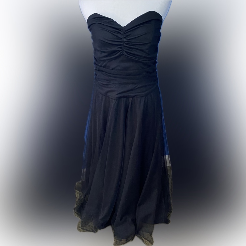 Eliza J Strapless Black Tulle Tea Length Dress (12)